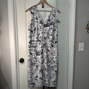 Joseph Ribkoff Black White Script Print Sleeveless MIDI Dress Size 12 NWOT